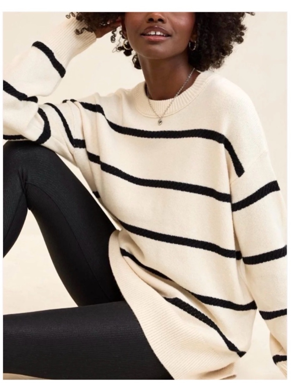 NWT AERIE SOFTEST LUXE STRIPE OVERSIZED SWEATER L